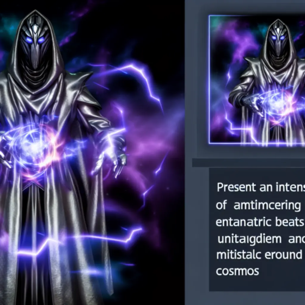 Neonowy nekromanta jako boss, unoszący się nad rytmicznym kręgiem w lochu