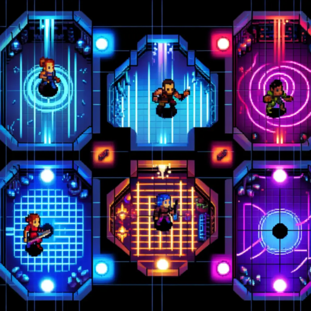 Drużyna graczy w trybie kooperacji eksplorująca neonowy loch w rytm muzyki