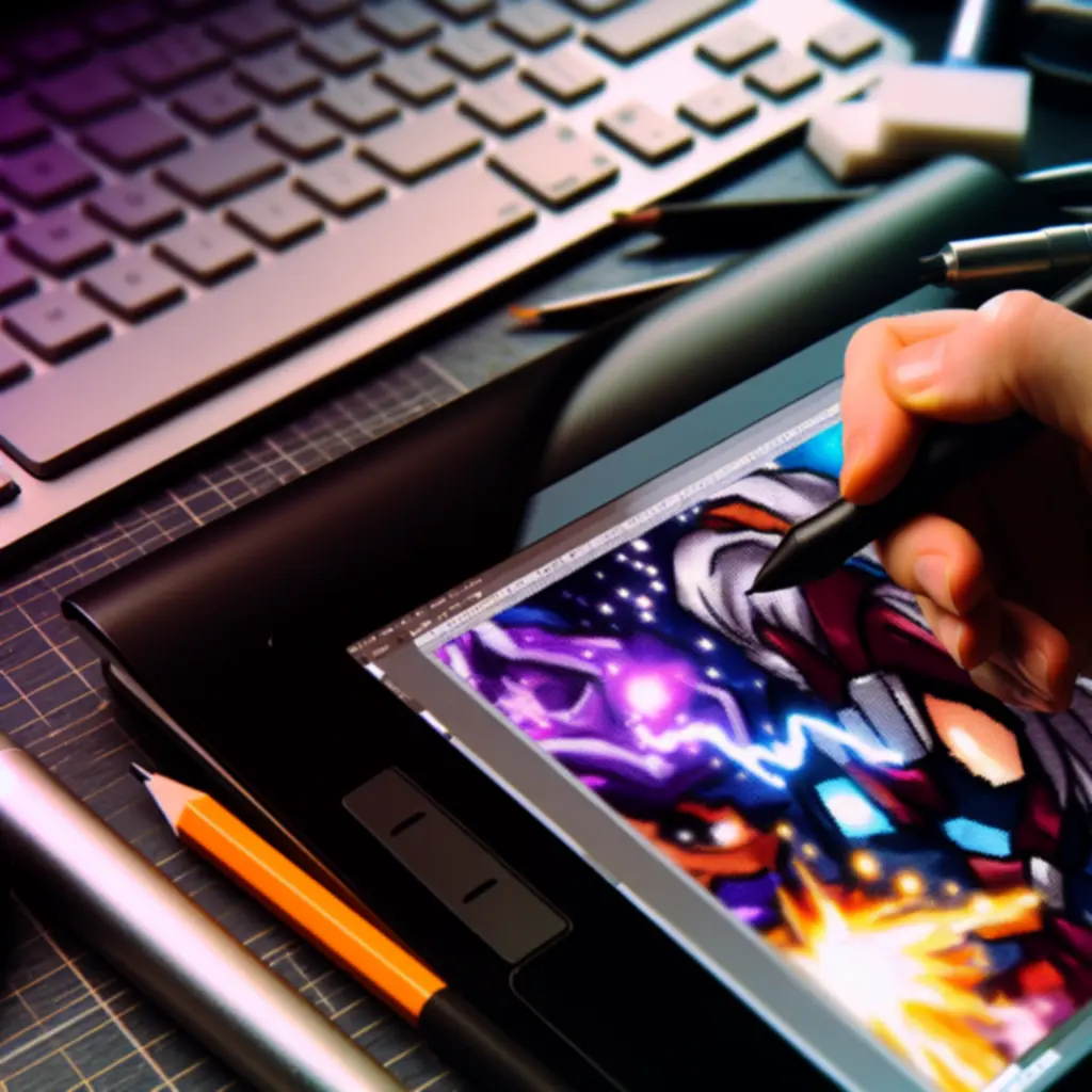 Cyfrowy tablet graficzny z neonowym fanartem świata Crunchyroll: NecroDancer