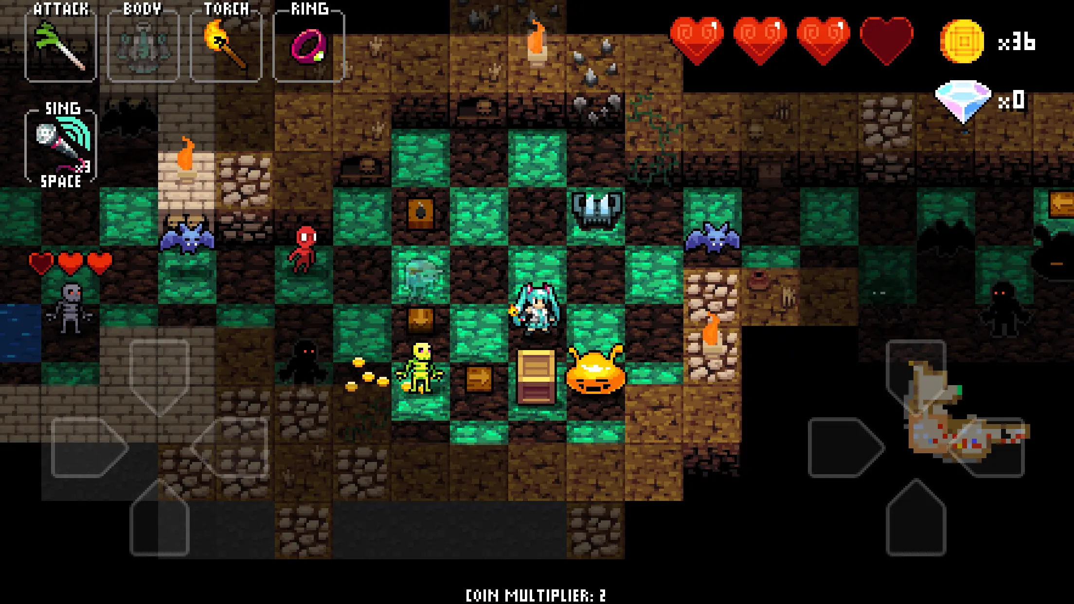 Gracz eksplorujący neonowo oświetlony loch w stylu retro-fantasy