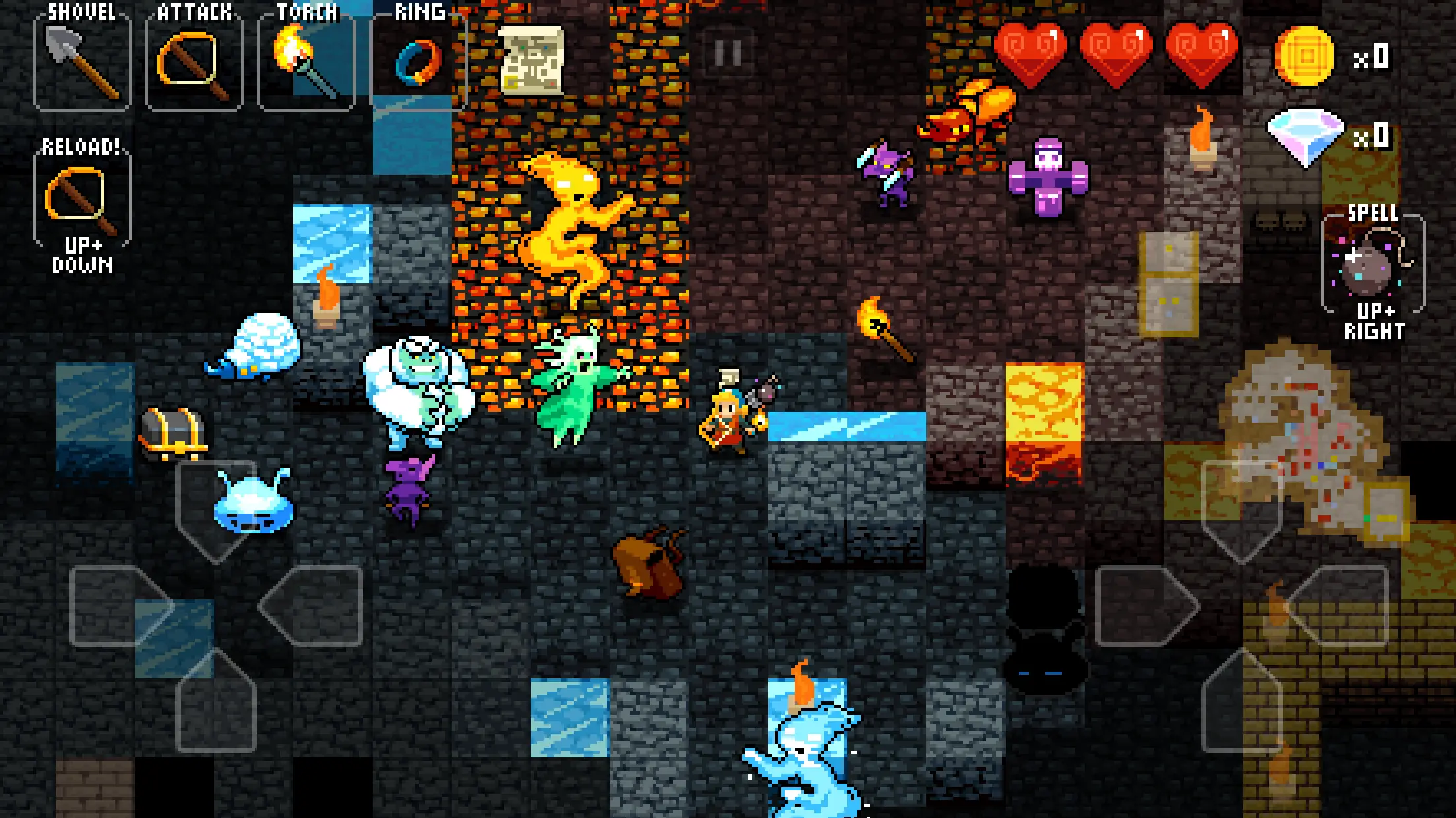 Gracz eksplorujący neonowo oświetlony loch w stylu retro-fantasy