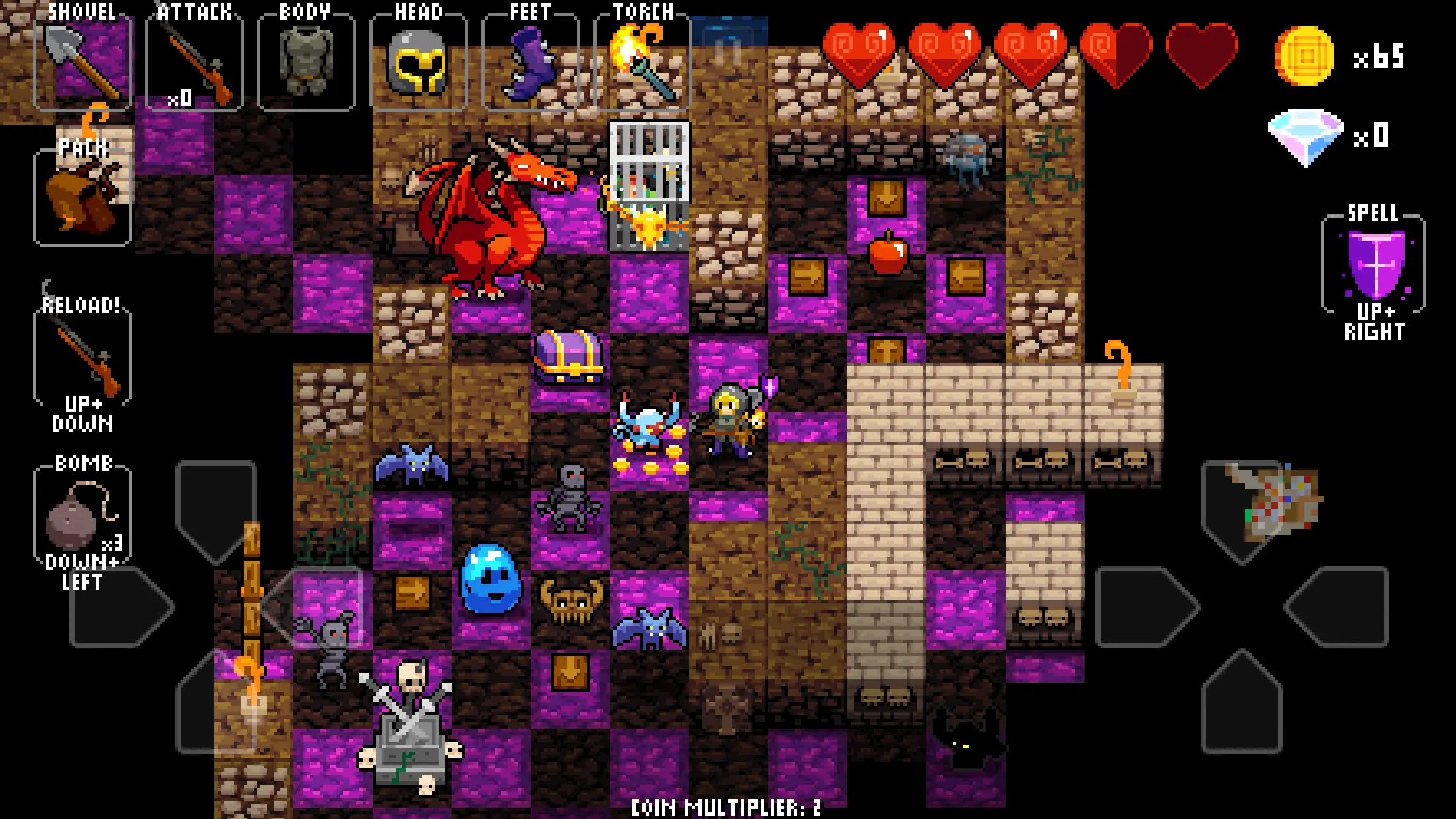 Gracz eksplorujący neonowo oświetlony loch w stylu retro-fantasy