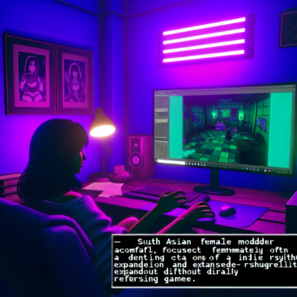 Modder pracujący nad neonowym poziomem w edytorze